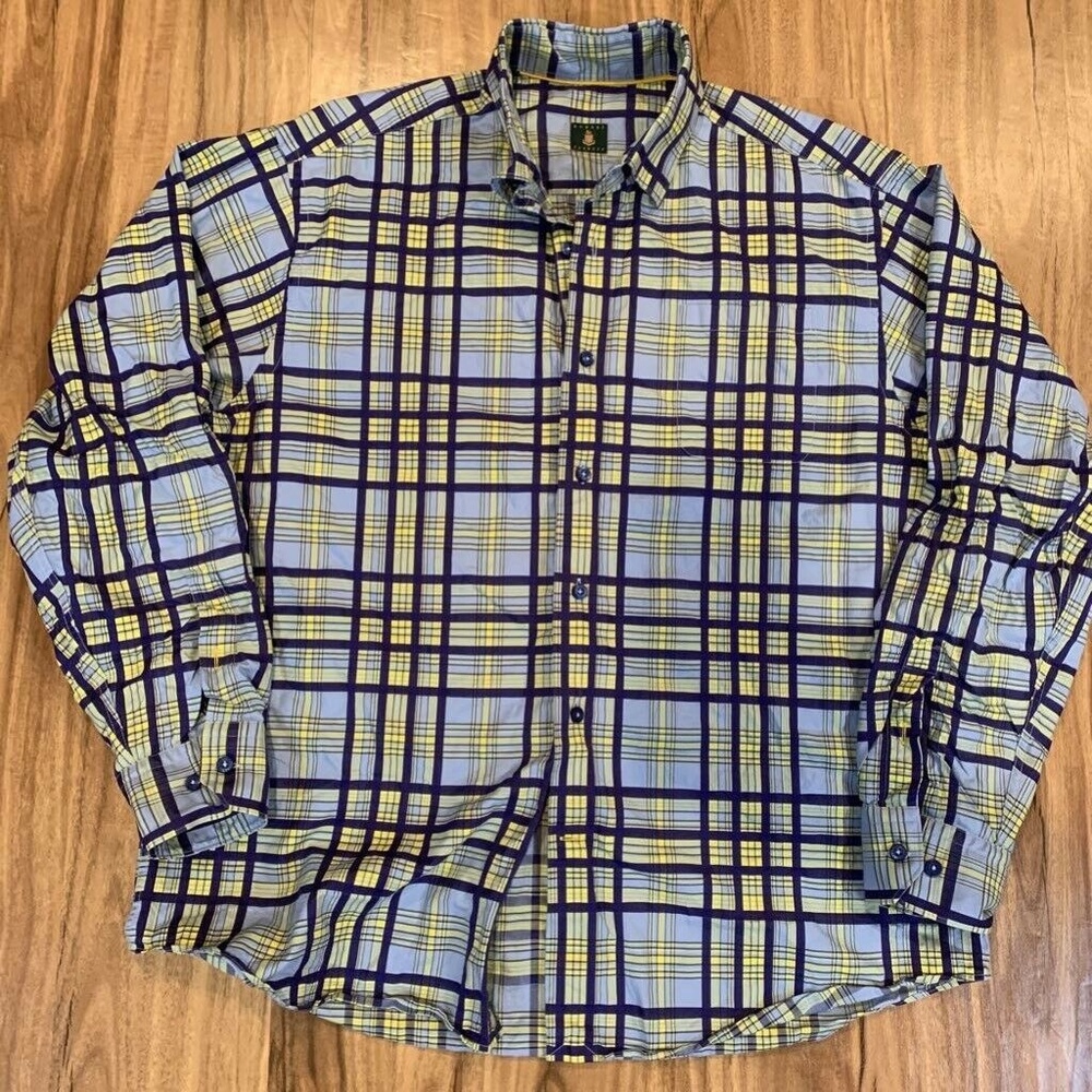 Robert Talbot Mens Button-Front Shirt Blue Multico